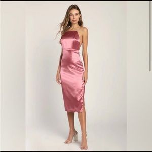 Lulus Adoring Attitude Pink Satin Midi Dress